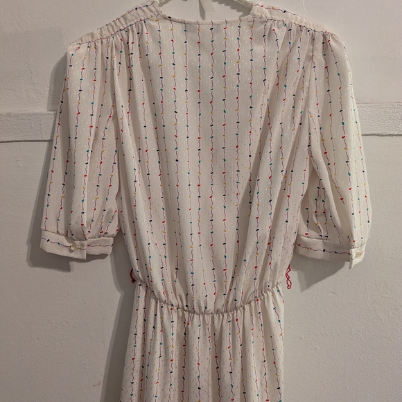 Vintage Wrap V-neck Dress Abstract Multicolor Dots Swiss Dot Christmas Party - Picture 4 of 9